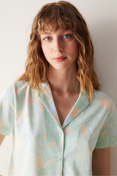 Penti Pijama cu imprimeu floral cu revere decupate Base Flowers Femei