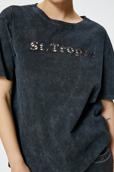 KOTON Памучна тениска с овално деколте и бродиран надпис Жени