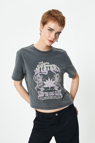 KOTON Tricou crop de bumbac cu decolteu la baza gatului si model Femei