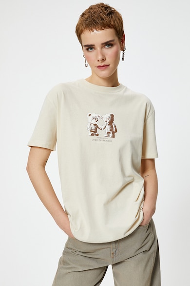 KOTON Памучна тениска с овално деколте и принт Жени