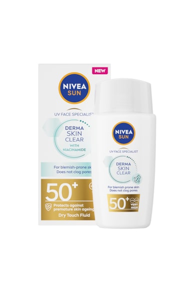 Nivea Слънцезащитен флуид  sun derma skin clear skin, С ниацинамид и FPS50+, 40 мл Мъже