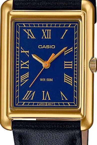 Casio Часовник от неръждаема стомана с кожена каишка Жени