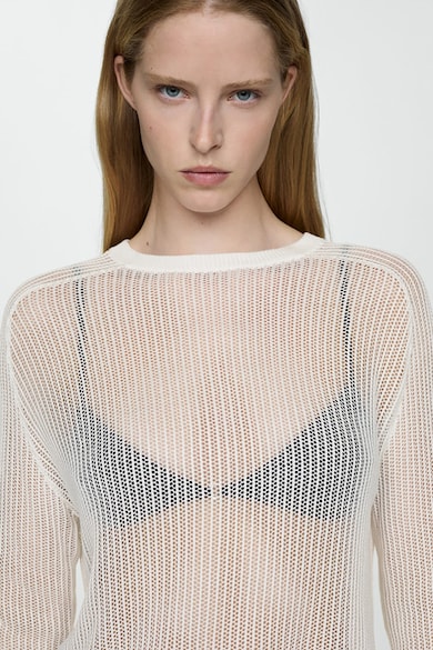 Mango Kerek nyakú pulóver azsúros dizájnnal női
