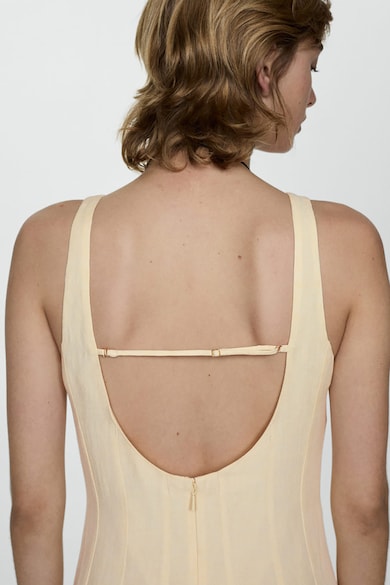 Mango France szögletes nyakú lentartalmú ruha női