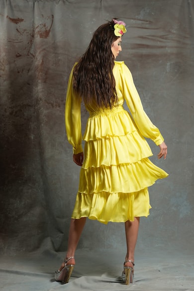 MIAU by Clara Rotescu Миди рокля Soleil с волани Жени