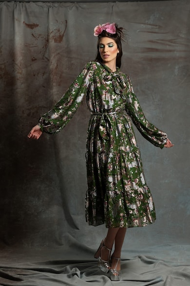 MIAU by Clara Rotescu Десенирана рокля Eze с коприна с панделка Жени