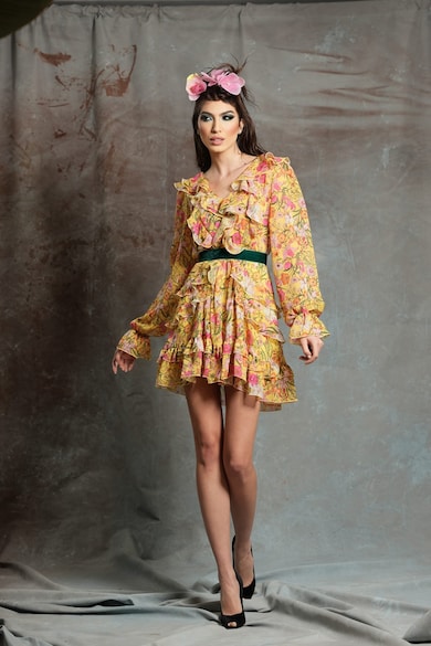 MIAU by Clara Rotescu Giulietta selyemtartalmú fodros ruha női