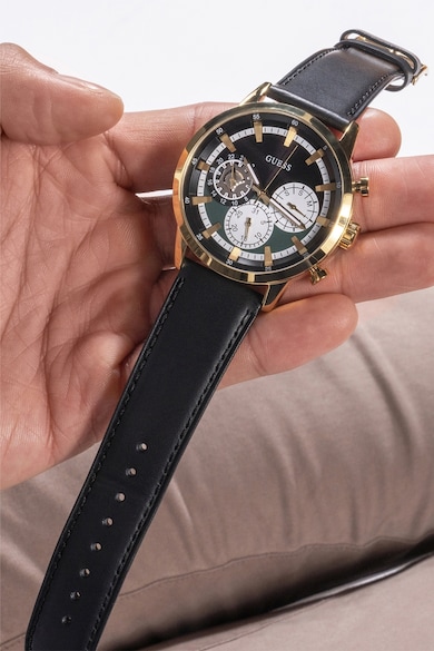 GUESS Часовник от неръждаема стомана с кожена каишка Мъже