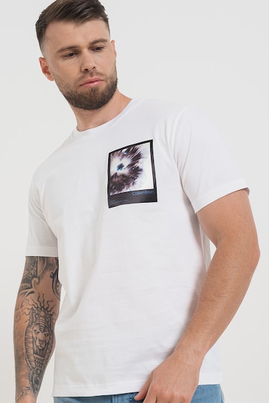 CALVIN KLEIN Organikuspamut póló mintával a mellrészén férfi
