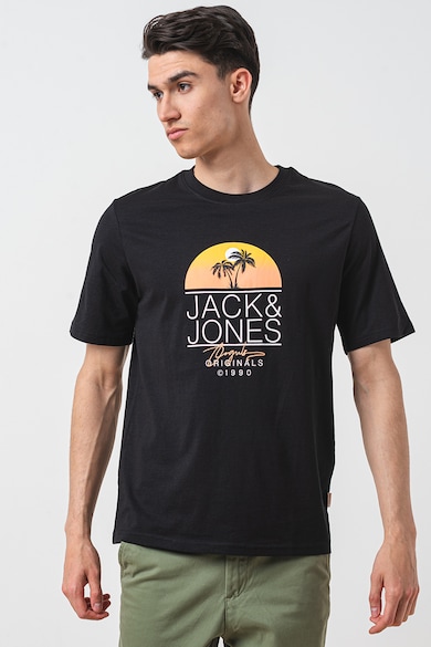 Jack & Jones Десенирана тениска с овално деколте и лого Мъже