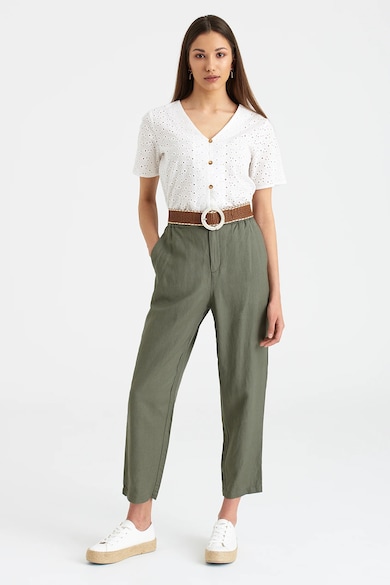 GreenPoint Pantaloni crop din amestec de in cu banda elastica in talie Femei