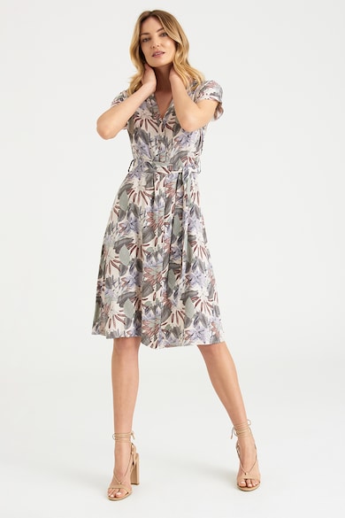 GreenPoint Флорална рокля с къси ръкави и колан Жени