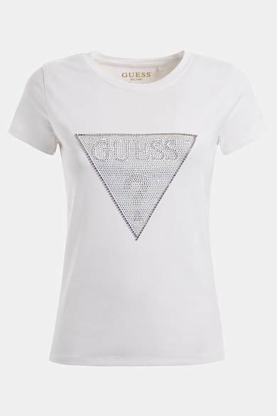 GUESS Тениска с овално деколте и лого с декоративни камъни Жени