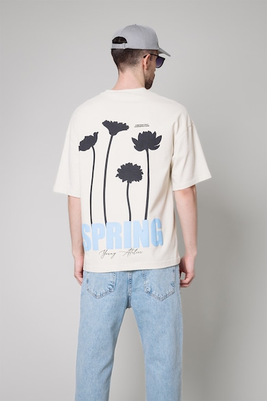 uFIT Памучна тениска с овално деколте и шарка на пролетни цветя на гърба Мъже