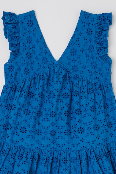United Colors of Benetton V-nyakú bővülő ruha perforált dizájnnal Lány