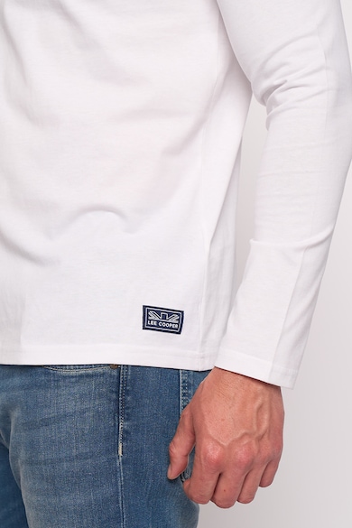 Lee Cooper Памучна блуза с деколте в основата на врата и щампа на лого, Бяло32`4 Мъже