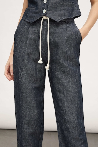 Motivi Pantaloni crop cu talie inalta, din amestec de in Femei