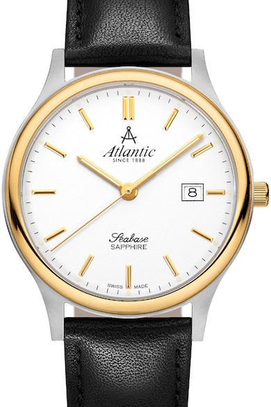Atlantic Кварцов часовник с кожена каишка Мъже