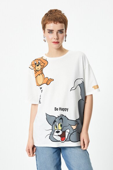 KOTON Тениска с овално деколте и шарка на Tom&Jerry Жени