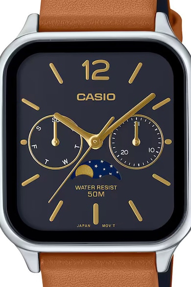 Casio Унисекс часовник от неръждаема стомана с кожена каишка Мъже