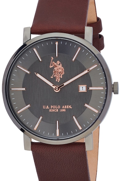 U.S. Polo Assn. Овален часовник с кожена каишка и гривна Мъже