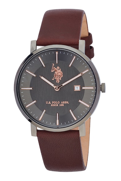 U.S. Polo Assn. Овален часовник с кожена каишка и гривна Мъже