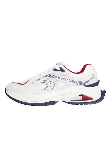 Pantofi sport cu insertii de piele intoarsa - Rosu/Alb/Bleumarin