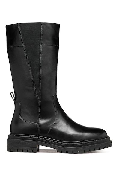 Cizme lungi cu fermoar si insertie elastica - Negru