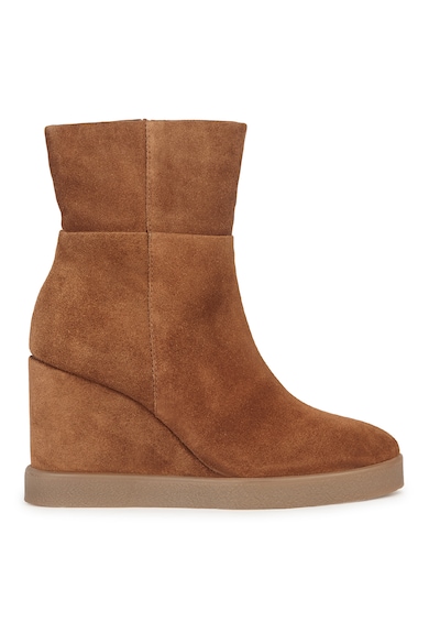 Botine wedge de piele intoarsa - Caramel