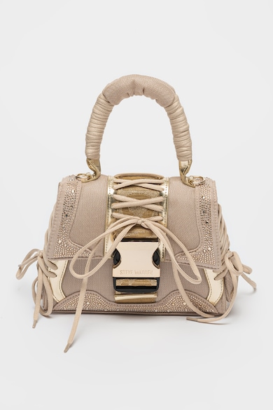 Geanta din piele ecologica cu bareta de umar si logo Diego - Auriu/Bej