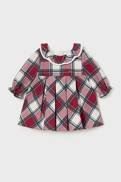 Rochie evazata cu model in carouri - Rosu/Alb