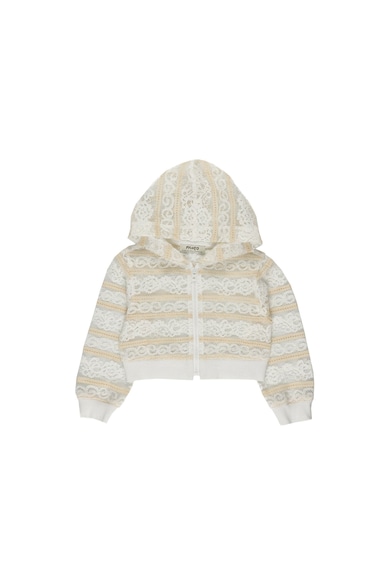 Jacheta crop din tesatura cu dantela - Lace Effect - Dungi Alb si Bej - pentru fetite - Alb