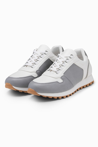 Pantofi sport low-cut cu garnituri din piele ecologica - Alb/Gri