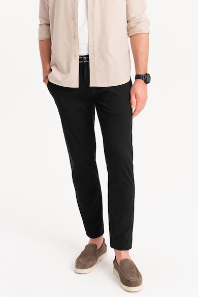 Pantaloni cu croiala conica si buzunare laterale - Negru