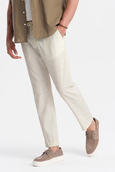 Pantaloni din amestec de in cu buzunare laterale, Crem OMBRE - Crem