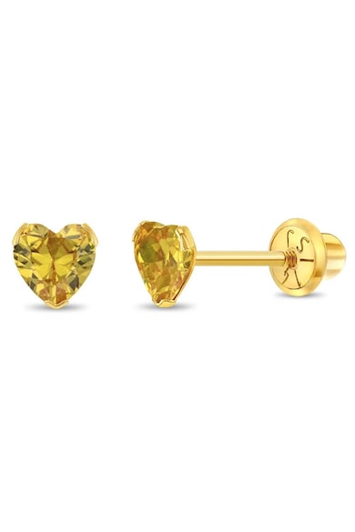 Cercei Copii din Aur 14K - model Birthstone - zi nastere noiembrie - forma Inima cu Piatra CZ Yellow - inchidere cu Filet si Protectie