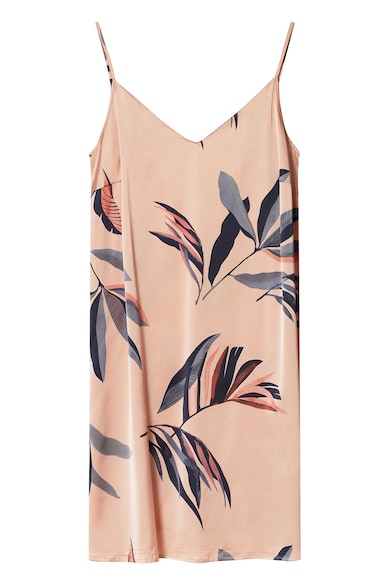 Camasa de noapte - roz murdar - imprimeu floral - fara maneci - 2 bretele - poliester