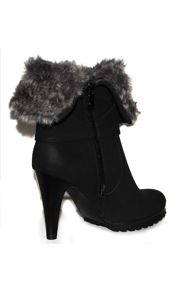 Carla Samuel Black Fur Ankle Boots Femei