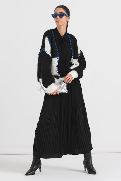 Cardigan fara inchidere cu cusaturi contrastante - Alb/Negru/Albastru