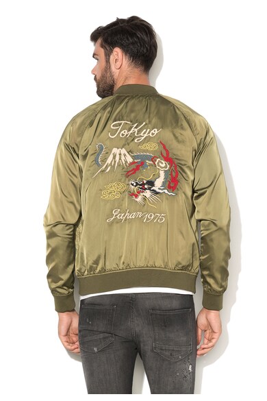 Jack & Jones Dragon Olivazöld Bomber Kabát Hímzésekkel férfi