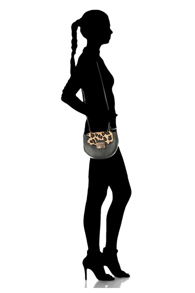 Guess Geanta crossbody neagra de piele si piele cu par scurt Femei