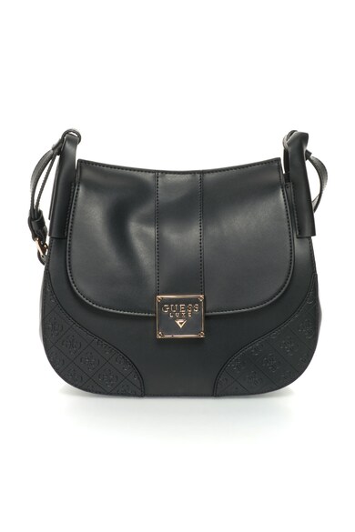 GUESS Geanta crossbody neagra de piele cu logo metalic Femei