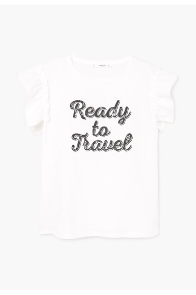 Mango Tricou alb cu imprimeu text Travel Femei