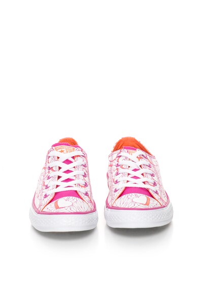 Converse Tenisi albi cu imprimeu fucsia si oranj neon cu inimi Fete