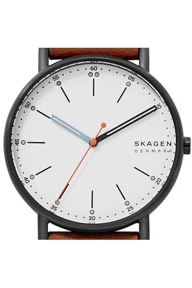 Skagen Ceas negru cu o curea de piele Barbati