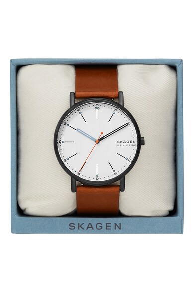 Skagen Ceas negru cu o curea de piele Barbati