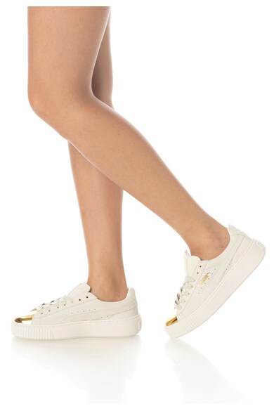 Puma Pantofi sport alb prafuit cu auriu de piele intoarsa si piele Femei