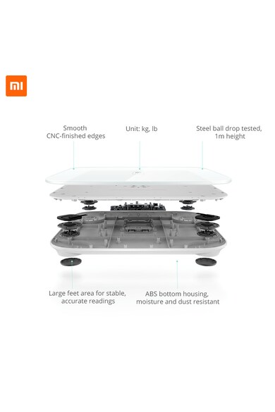 Xiaomi Cantar corporal  MI Scale, analizor corporal, Bluetooth, Display Led, App, 16 memorii, 150Kg, Alb Barbati