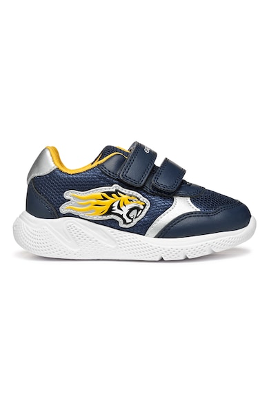 Pantofi sport cu velcro si detaliu aplicat - Galben/Bleumarin