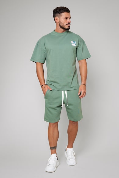 Set LeClub tricou oversized si pantalon scurt Dark Olive 10523 - Verde masliniu inchis